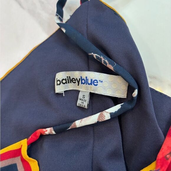 BAILEY BLUE Royal Blue Asymmetrical Handkerchief dress w/ Floral Design Sz S EUC - Picture 10 of 13